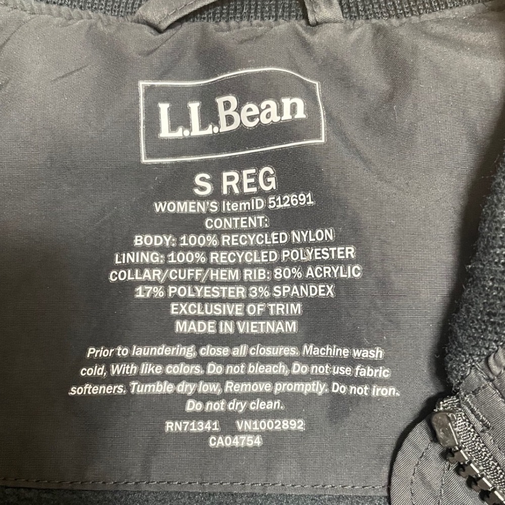 LL Bean Womens Bomber Jacket Black Recycled Nylon Full Zip Small Regular - Picture 2 of 7